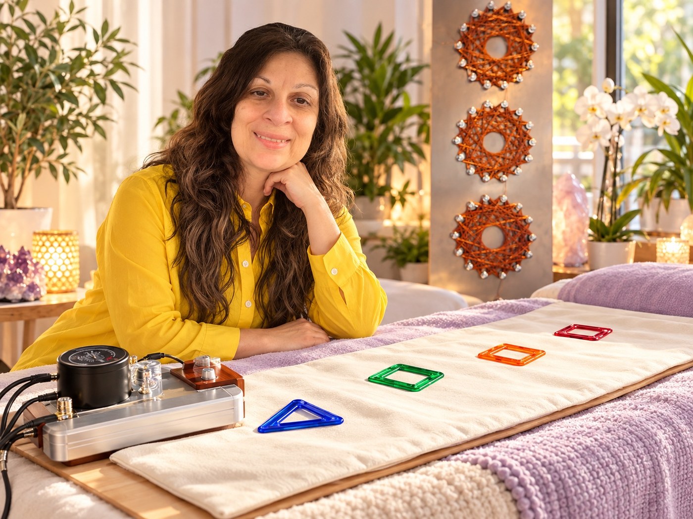 Bright wellness therapy room with frequency technology