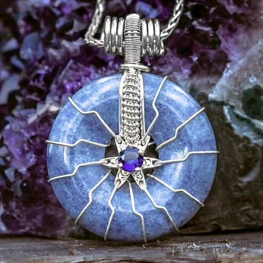 FLOWER OF LIFE - Blue Quartz w/Saphire in Silver