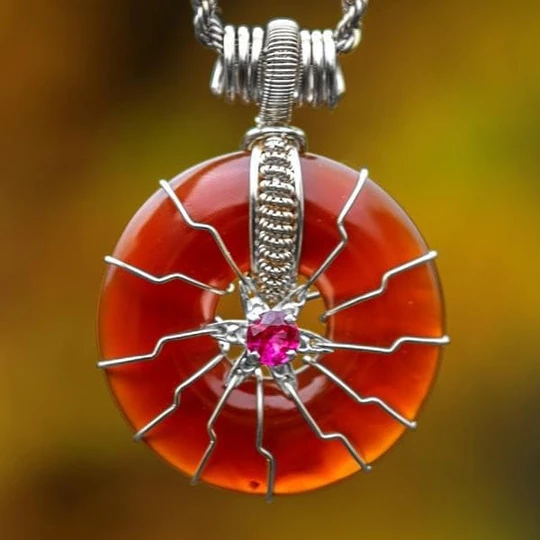 FLOWER OF LIFE - Carnelian w/ruby insilver