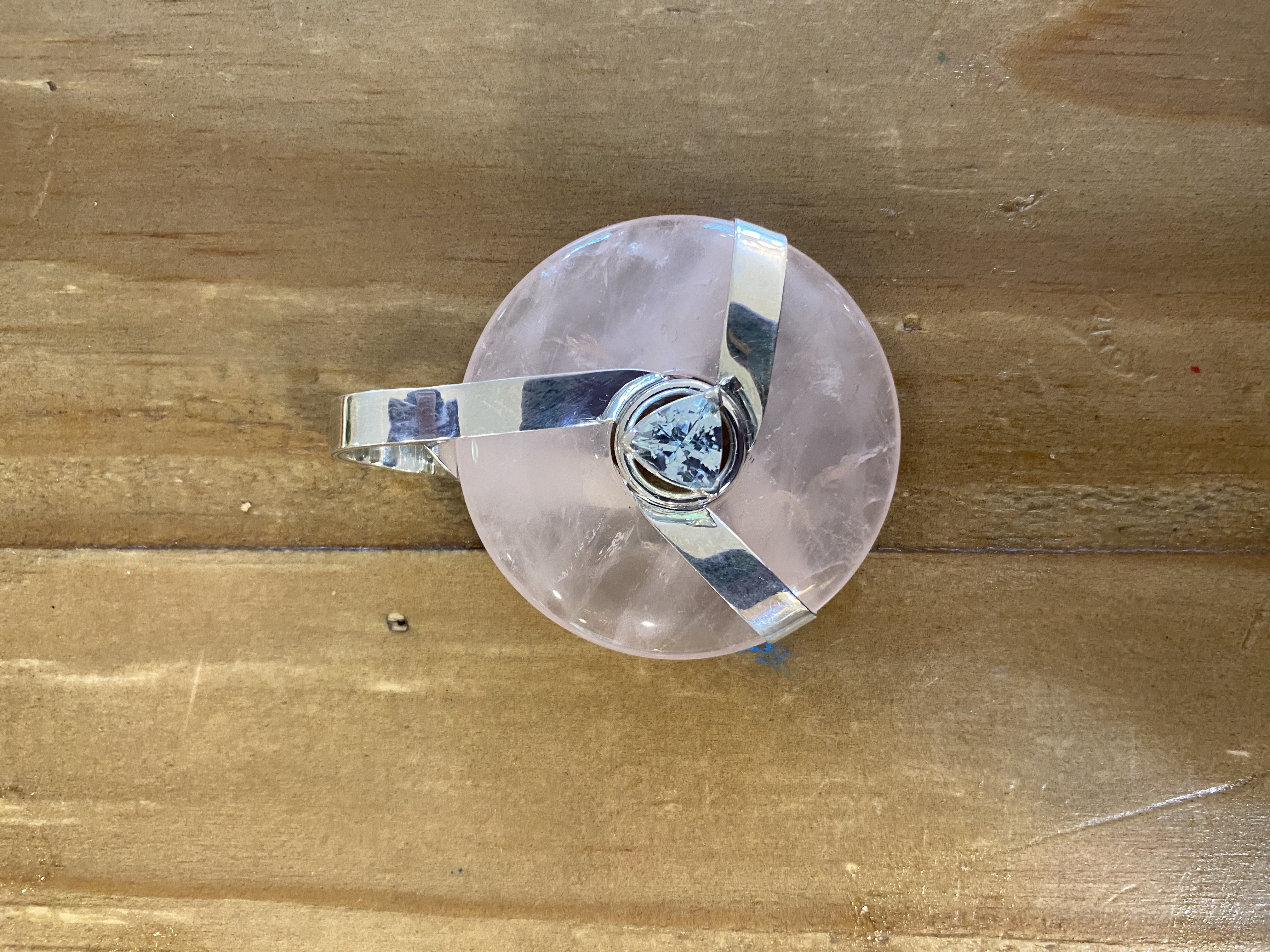 Trillion Rose Quartz Silver with Aquamarine